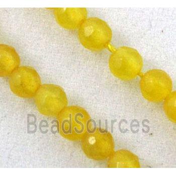 jade bead, tiny, faceted round, yellow