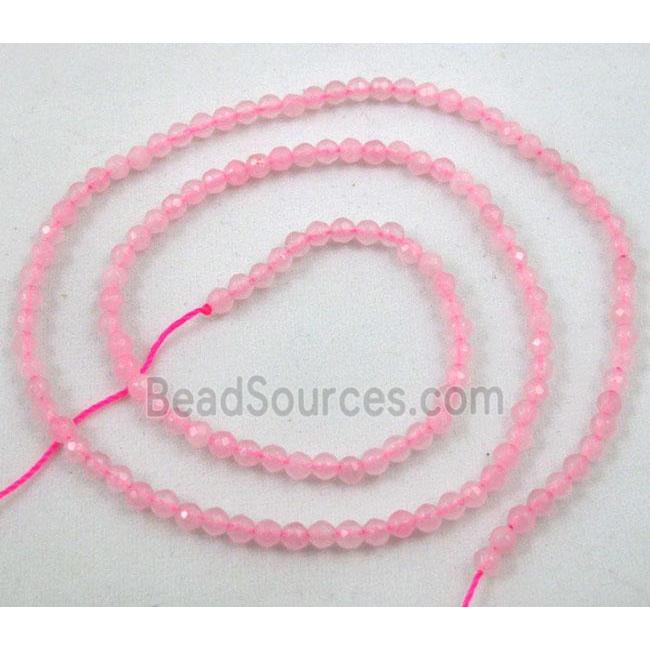 pink jade beads, tiny, faceted round