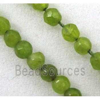 jade beads, tiny, faceted round, olive