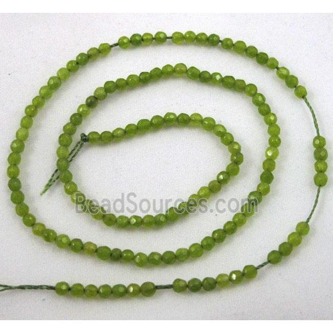 jade beads, tiny, faceted round, olive