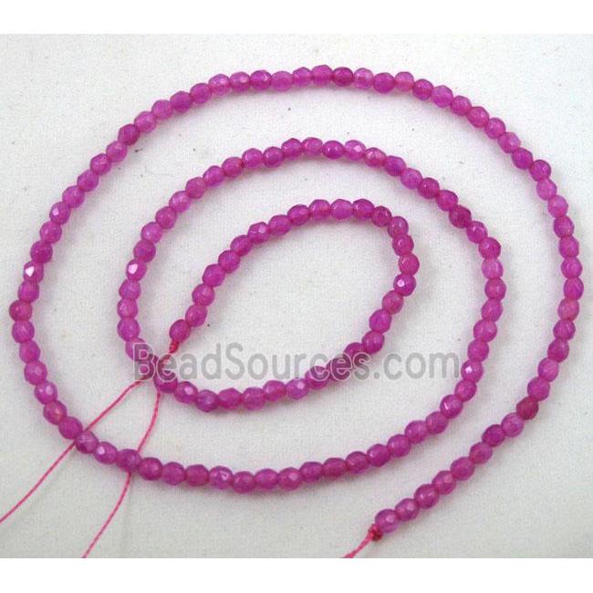 jade bead, tiny, faceted round, hotpink