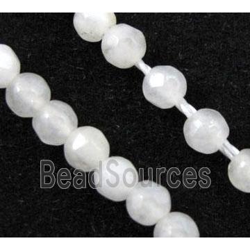 white jade beads, tiny, faceted round