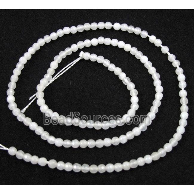 white jade beads, tiny, faceted round