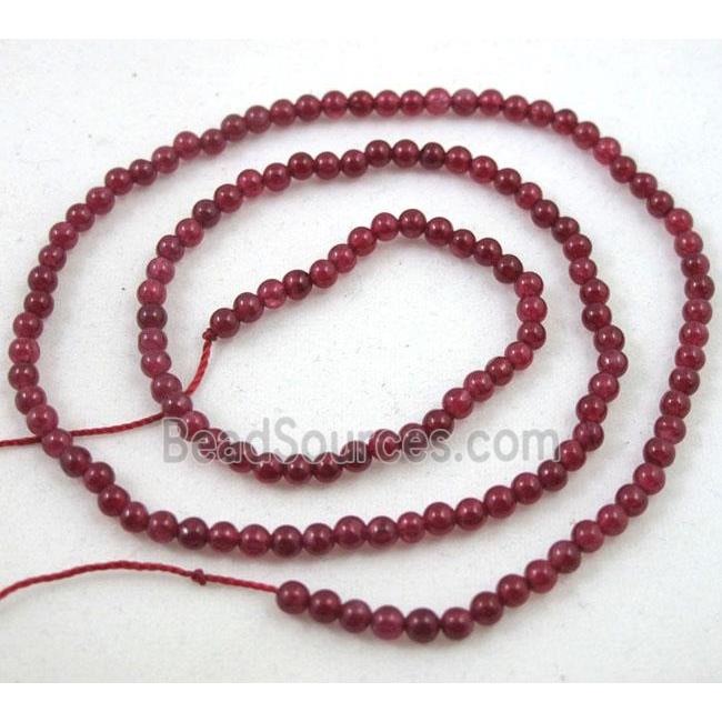 jade beads, tiny, round, hot-pink