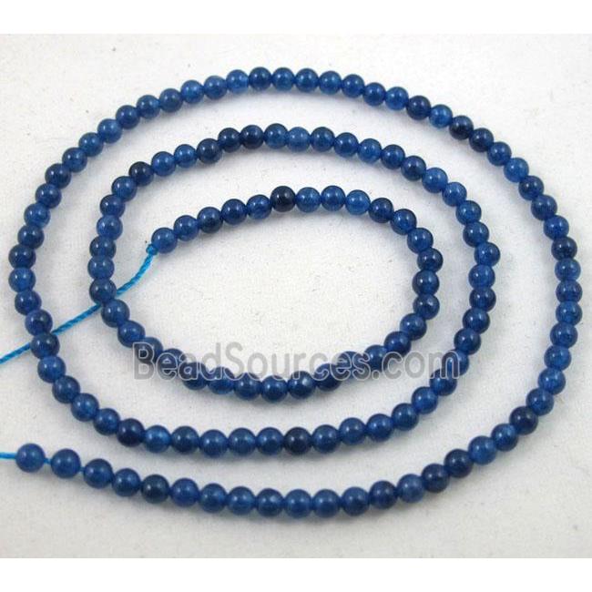 jade bead, tiny, round, deep blue