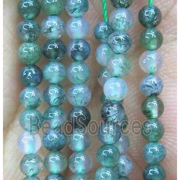 round tiny Moss Agate bead, green