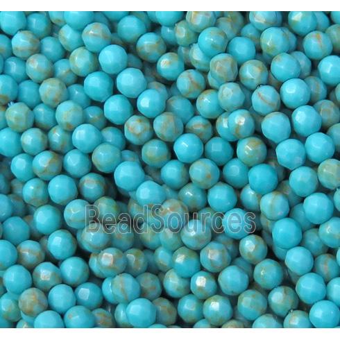 tiny turquoise beads, faceted round, blue