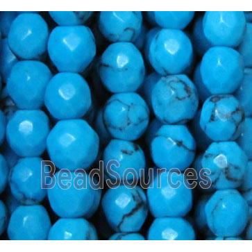 turquoise beads, tiny, faceted round, blue