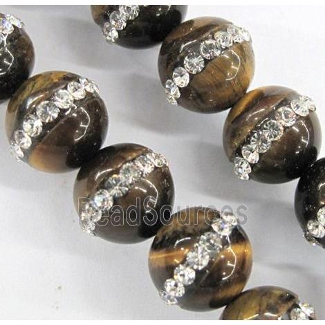 round tiger eye beads paved rhinestone