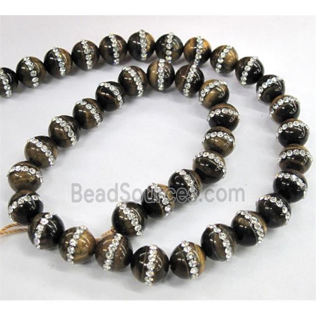 round tiger eye beads paved rhinestone