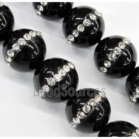 black onyx beads paved rhinestone, round