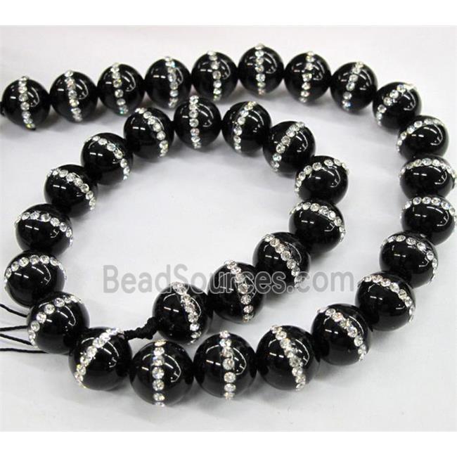 black onyx beads paved rhinestone, round