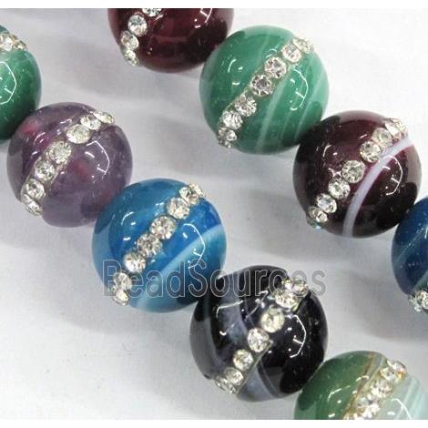 mixed agate beads paved rhinestone, round