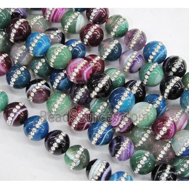 mixed agate beads paved rhinestone, round