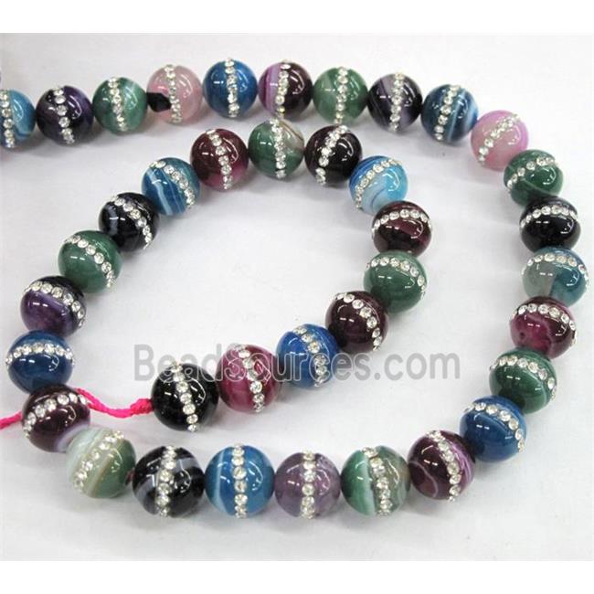 mixed agate beads paved rhinestone, round