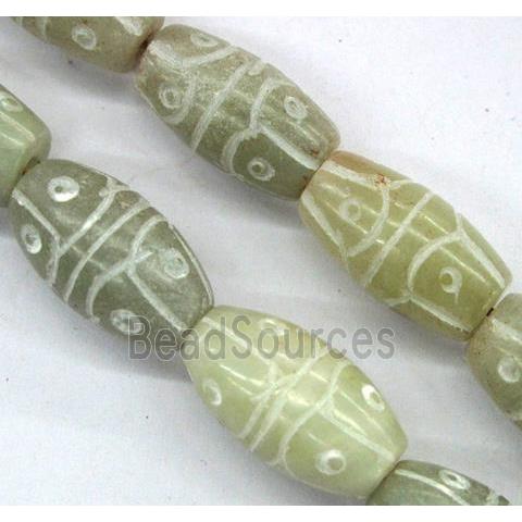 Chinese Jade Beads, barrel, carved