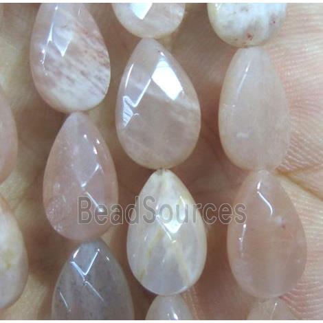 Sunstone beads, faceted teardrop