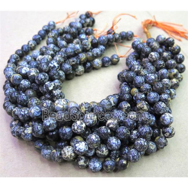 Natural Blue Ocean Agate Beads Smooth Round