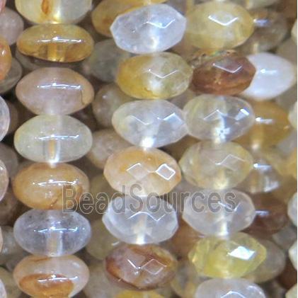 Iron-Quartz beads, yellow, faceted rondelle