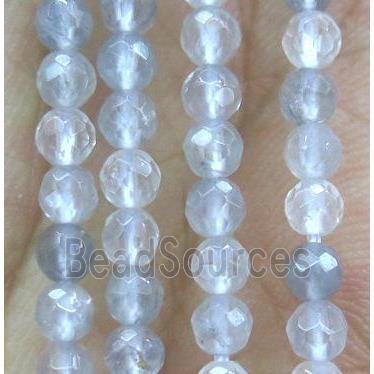 tiny Cloudy Quartz Beads, faceted round, gray