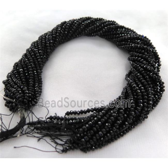 tiny onyx beads, black, faceted rondelle