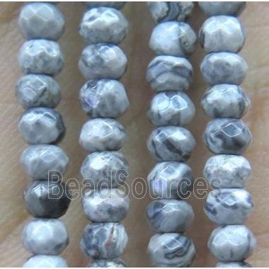 tiny grey Picture Jasper beads, faceted rondelle