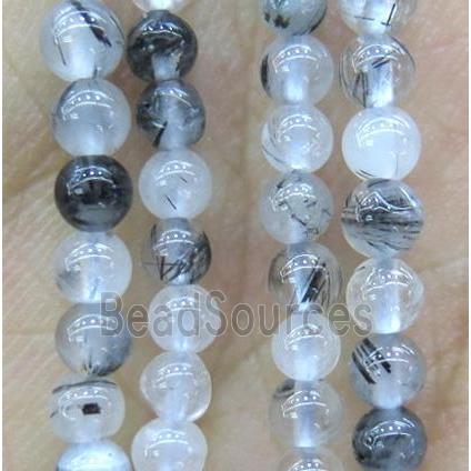 Black Rutilated Quartz Beads, round, tiny