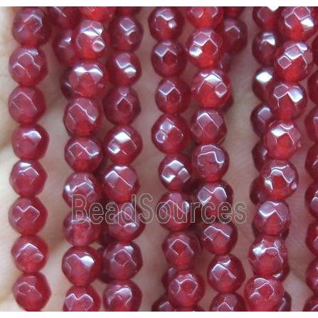 tiny red jade bead, faceted round