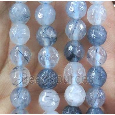 natural Blue Rutilated Quartz Beads, faceted round