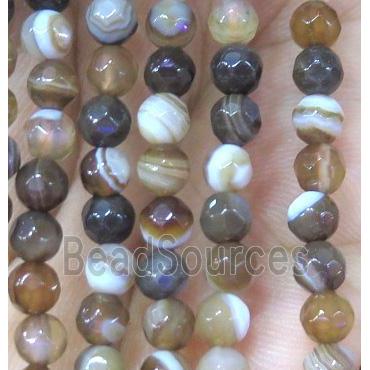 coffee striped agate beads, faceted round