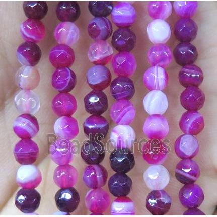 hotpink striped agate beads, faceted round