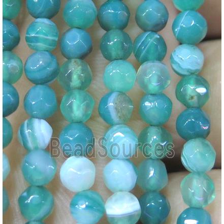 green striped agate beads, faceted round