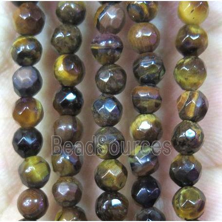 Tiny tiger eye stone beads, faceted round, yellow