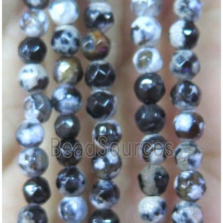 Tiny black fired agate beads, faceted round