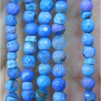 Tiny blue agate bead, faceted round