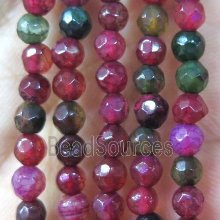 Tiny agate bead, faceted round, ruby