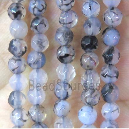 Tiny dragon veins agate bead, faceted round