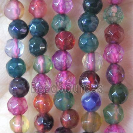 Tiny agate bead, faceted round, mixed color