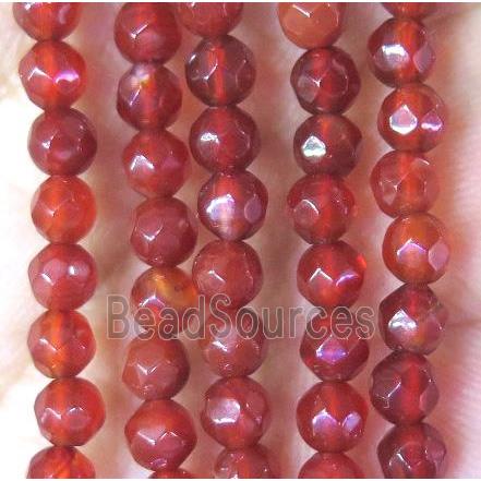 Tiny agate bead, faceted round, red