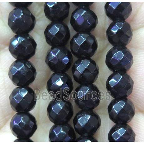 black agate bead, faceted round