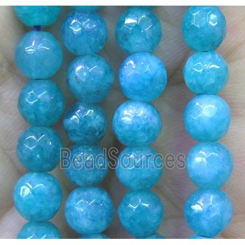 Aqua agate beads, faceted round