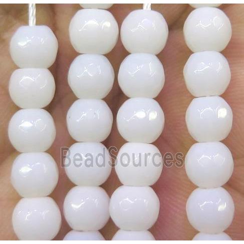 white agate beads, faceted round