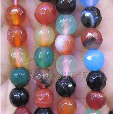 agate beads, faceted round, mixed color