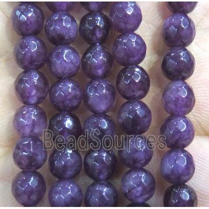 Jade Beads, faceted round, darkpurple dye