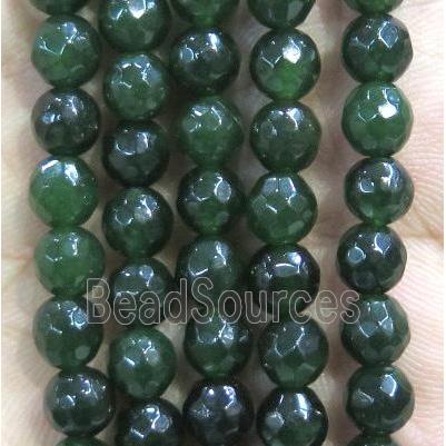 Jade Beads, faceted round, green dye