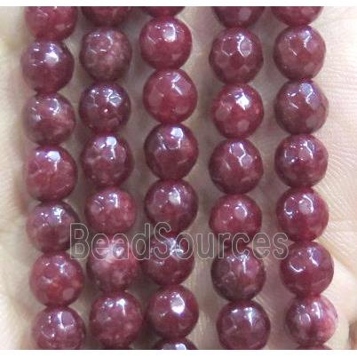 Jade Beads, faceted round, ruby dye