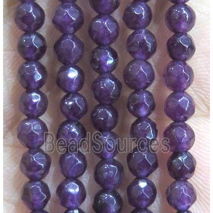 Jade Beads, faceted round, darkpurple dye