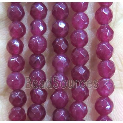 Jade Beads, faceted round, ruby dye