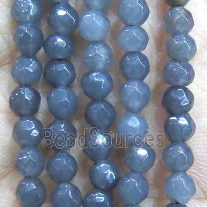 Jade Beads, faceted round, grey dye