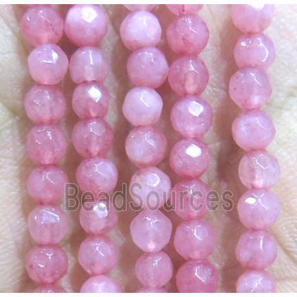 Jade Beads, faceted round, pink dye